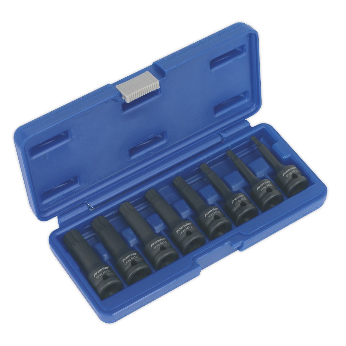 Sealey Premier Spline Impact Socket Bit Set 1/2"Sq Drive 8pc - Image 1