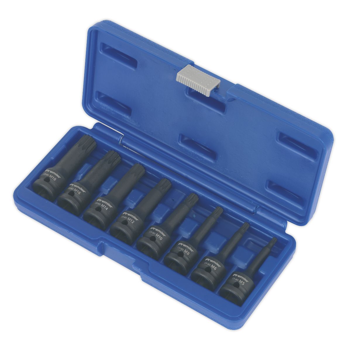 Sealey Premier Spline Impact Socket Bit Set 1/2"Sq Drive 8pc - Image 2