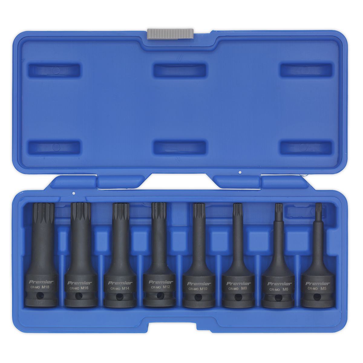 Sealey Premier Spline Impact Socket Bit Set 1/2"Sq Drive 8pc - Image 3