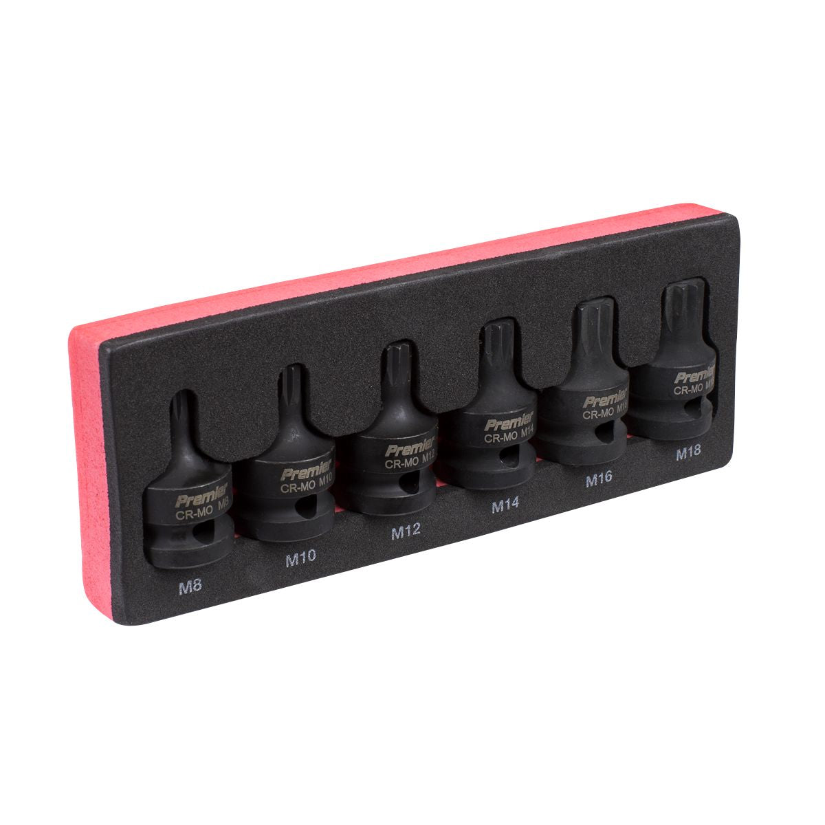 Sealey Premier Spline Impact Socket Bit Set 1/2"Sq Drive 6pc - Image 1