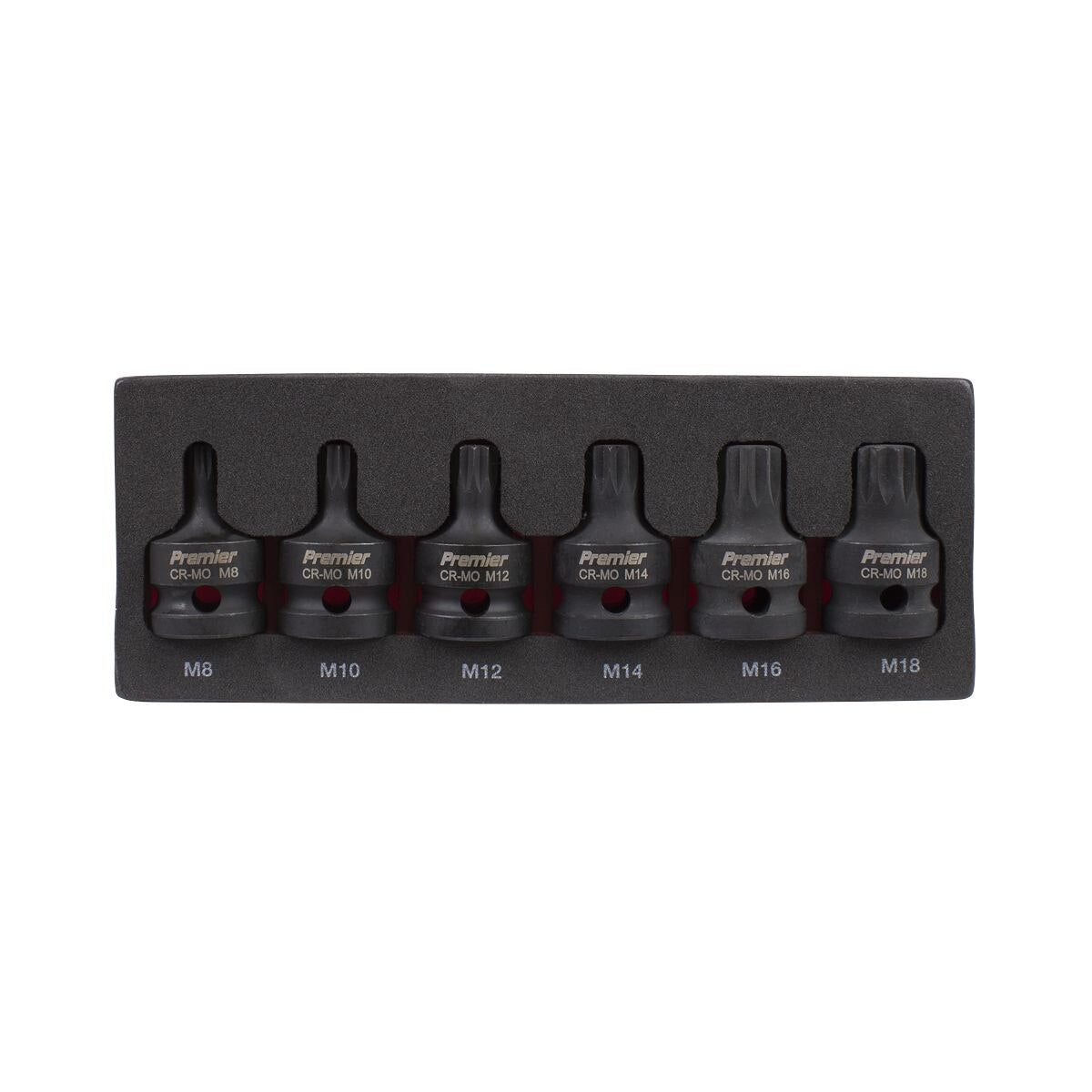 Sealey Premier Spline Impact Socket Bit Set 1/2"Sq Drive 6pc - Image 2