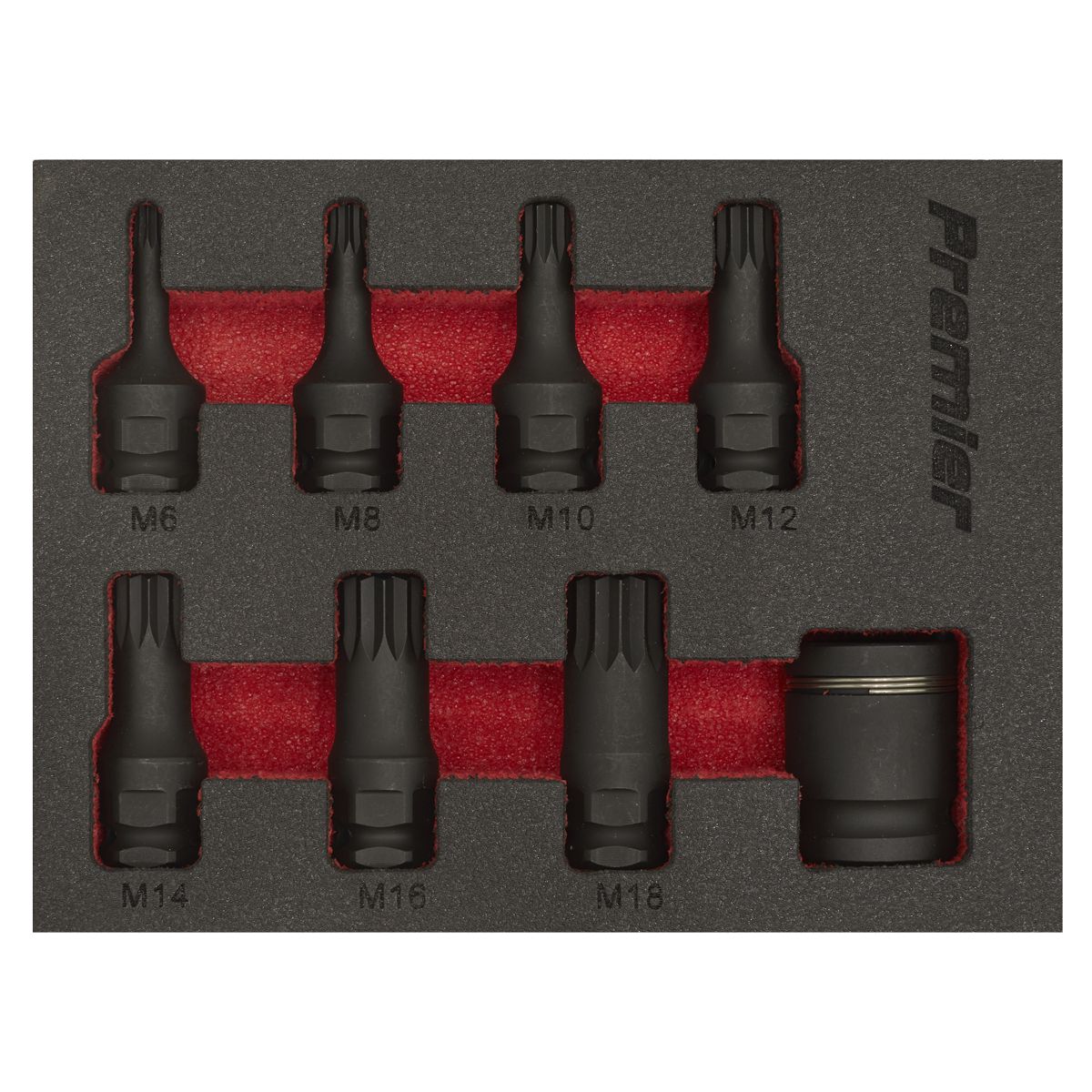 Sealey Premier Spline Impact Socket Bit Set 3/8"Sq Drive 8pc - Image 2