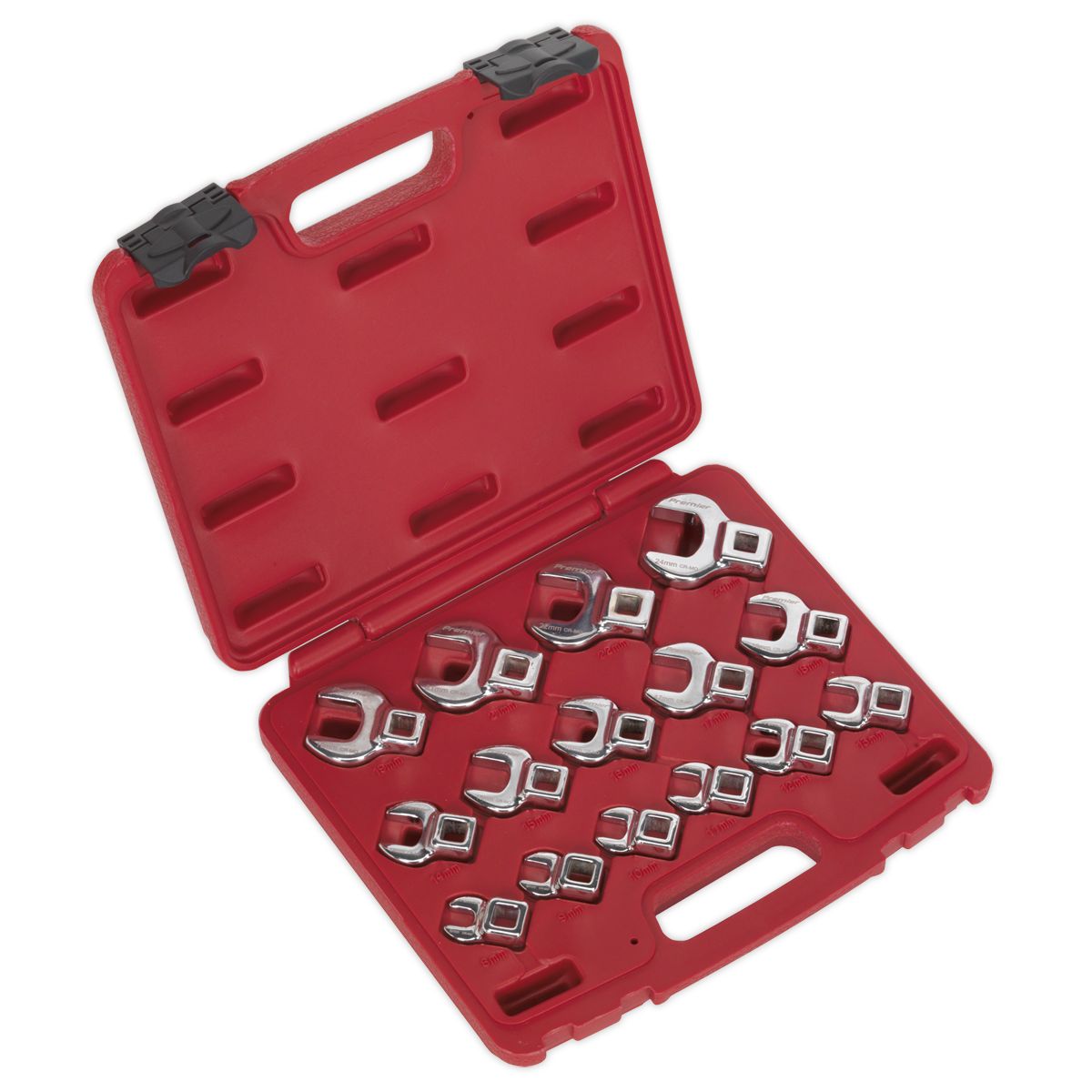 Sealey Premier Crow's Foot Open-End Spanner Set 3/8"Sq Drive 15pc - Image 1