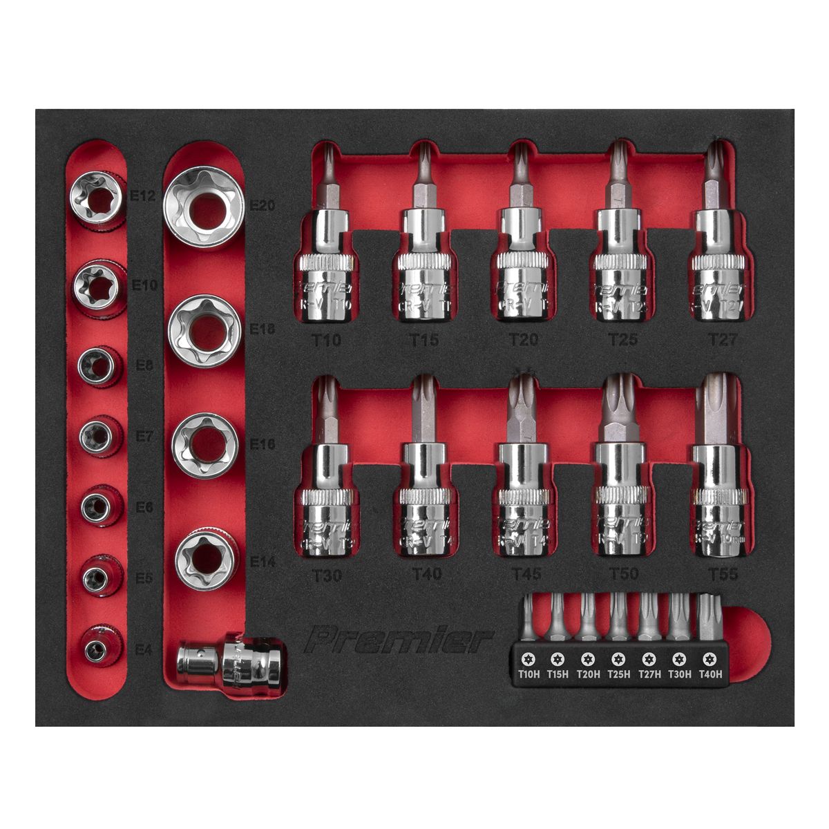 Sealey Premier TRX-Star* Socket & Security Bit Set 1/4"Sq & 3/8"Sq Drive 29pc - Image 4