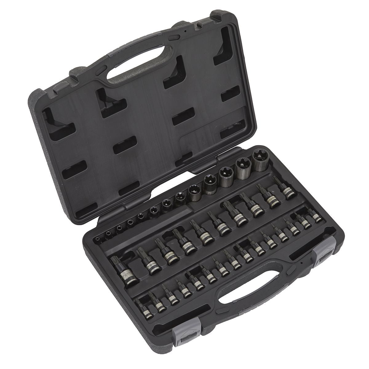 Sealey Premier Black TRX-Star* Socket & Security Socket Bit Set 1/4", 3/8" & 1/2"Sq Drive 38pc - Image 1