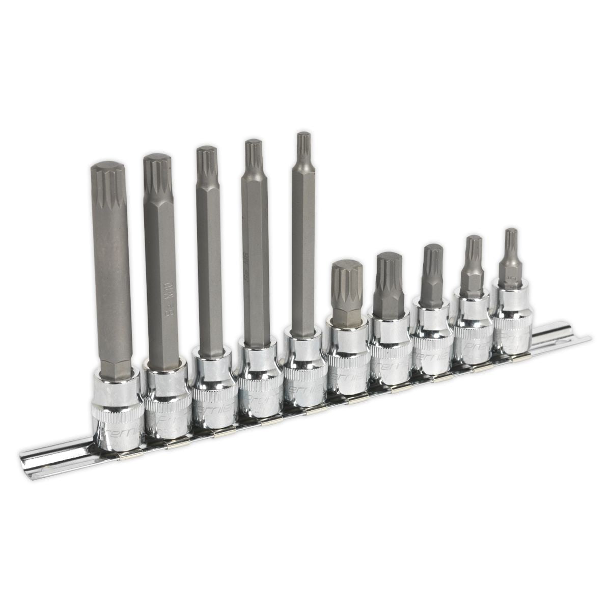 Sealey Premier Spline Socket Bit Set 3/8"Sq Drive 10pc - Image 1