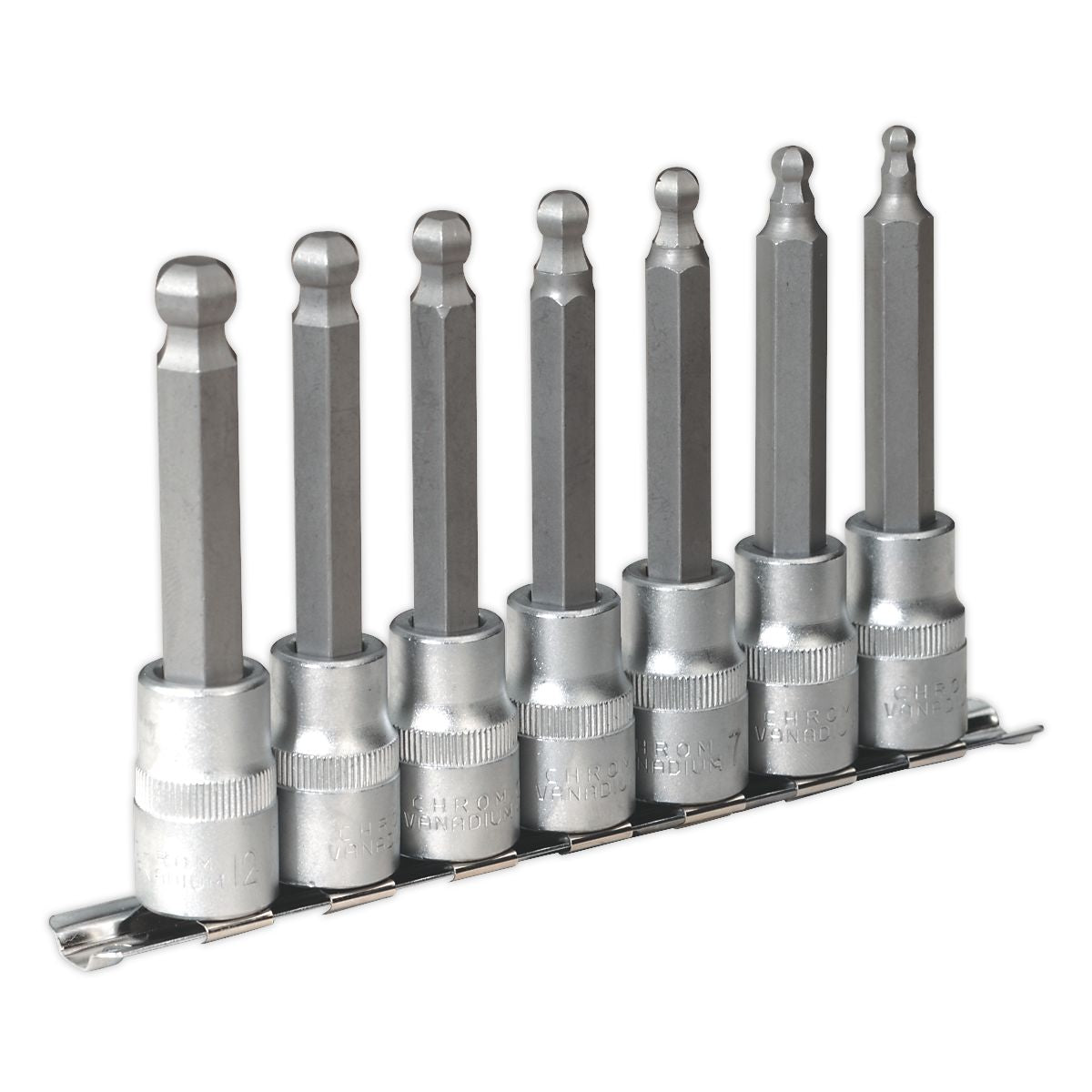 Sealey Premier Ball-End Hex Socket Bit Set 1/2"Sq Drive 100mm 7pc - Image 1