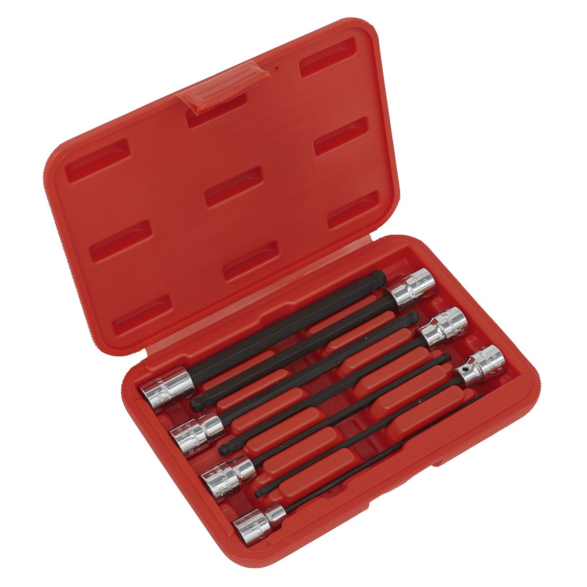 Sealey Premier Ball-End Hex Socket Bit Set 3/8"Sq Drive 150mm 7pc - Image 1