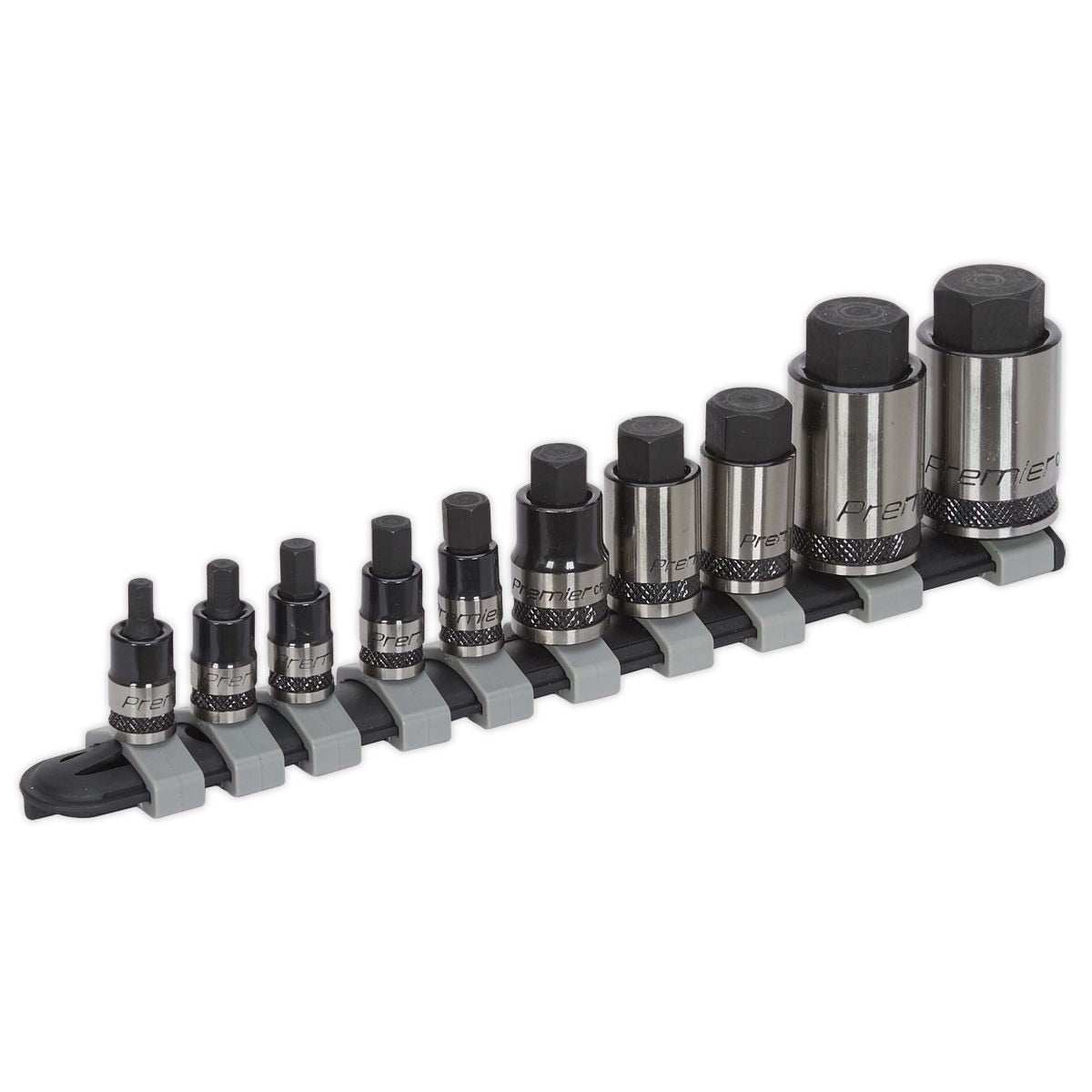 Sealey Premier Black Stubby Hex Socket Bit Set 1/4", 3/8" & 1/2"Sq Drive 10pc - Image 1