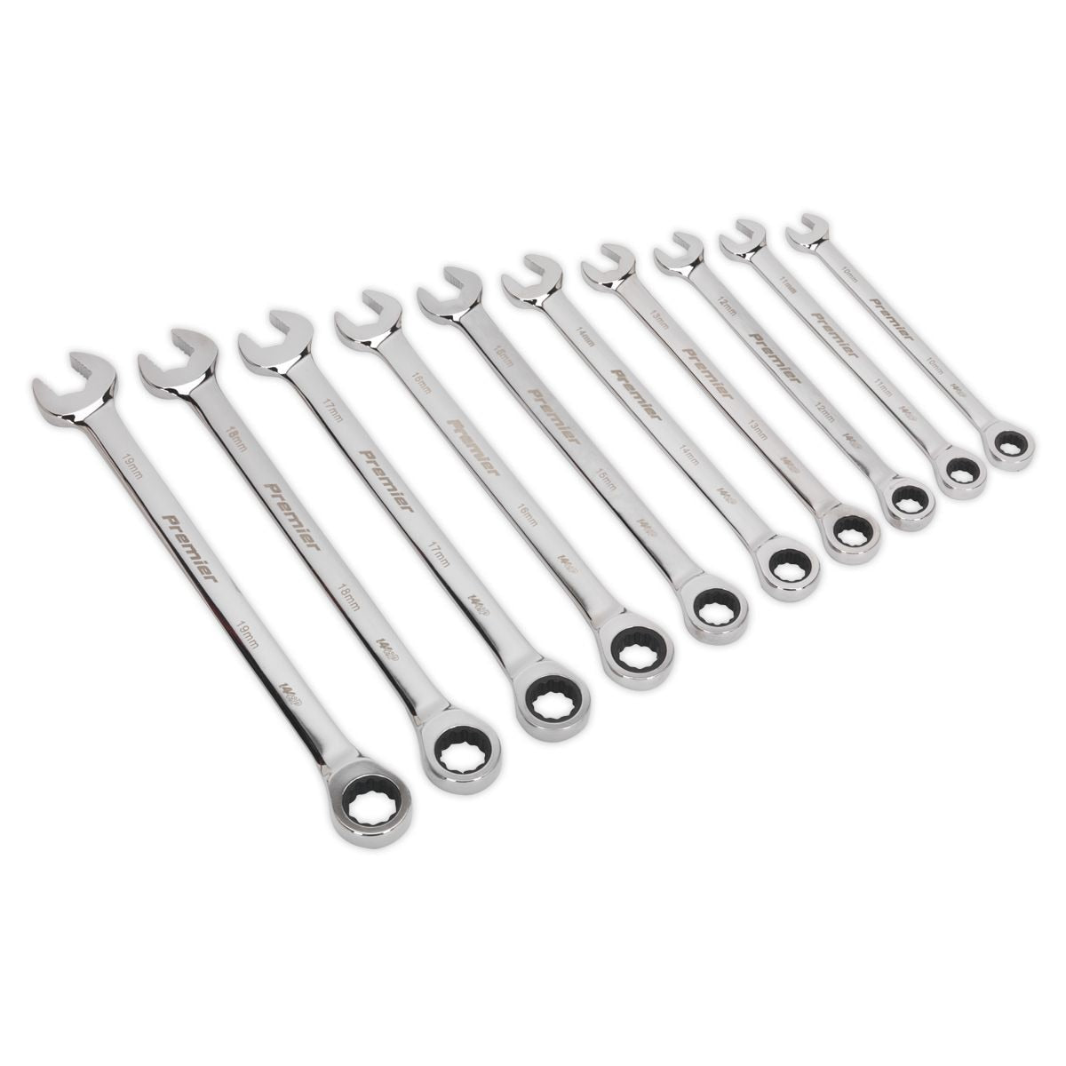 Sealey Premier Extra-Long Combination Ratchet Spanner Set 10pc - Image 1