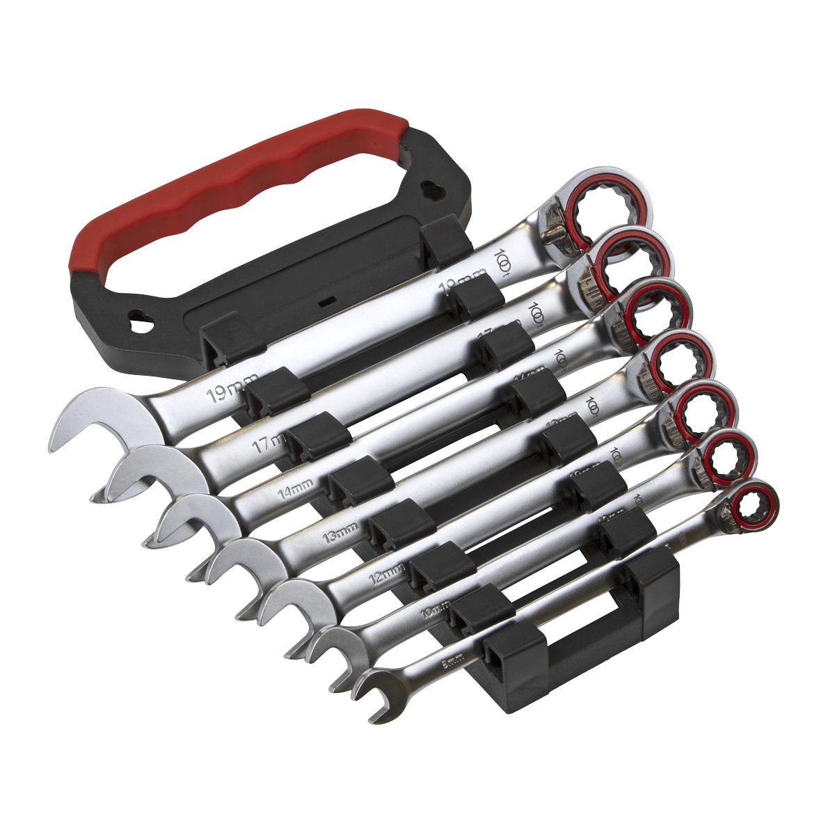 Sealey Premier Platinum Reversible Ratchet Combination Spanner Set 7pc - Image 1