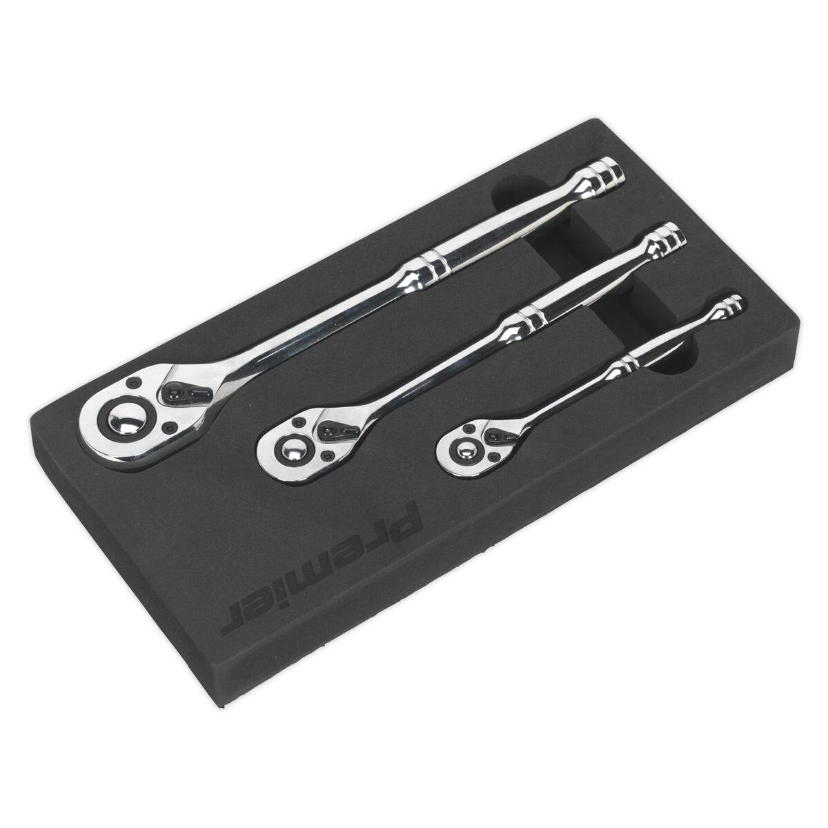 Sealey Premier Pear-Head Ratchet Wrench Set with Flip Reverse 3pc - Image 3