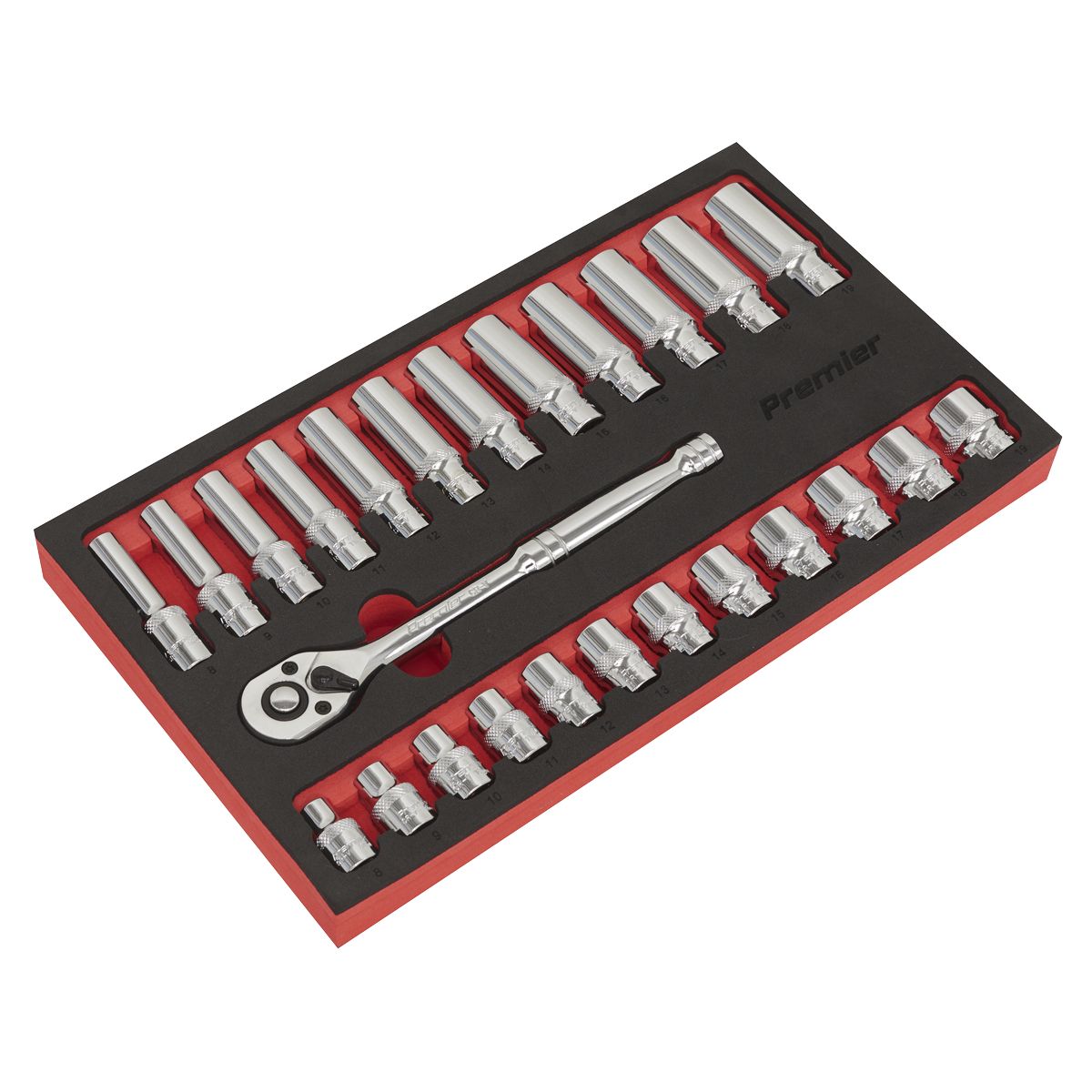 Sealey Premier Ratchet Wrench & Socket Set 3/8"Sq Drive 25pc - Image 1