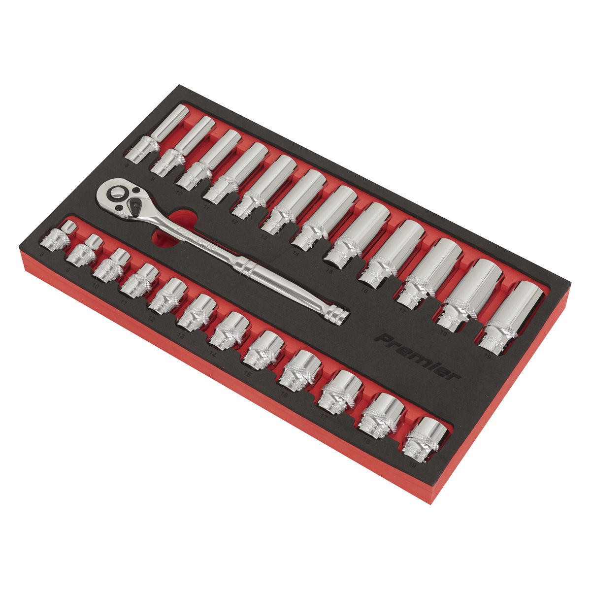 Sealey Premier Ratchet Wrench & Socket Set 3/8"Sq Drive 25pc - Image 4