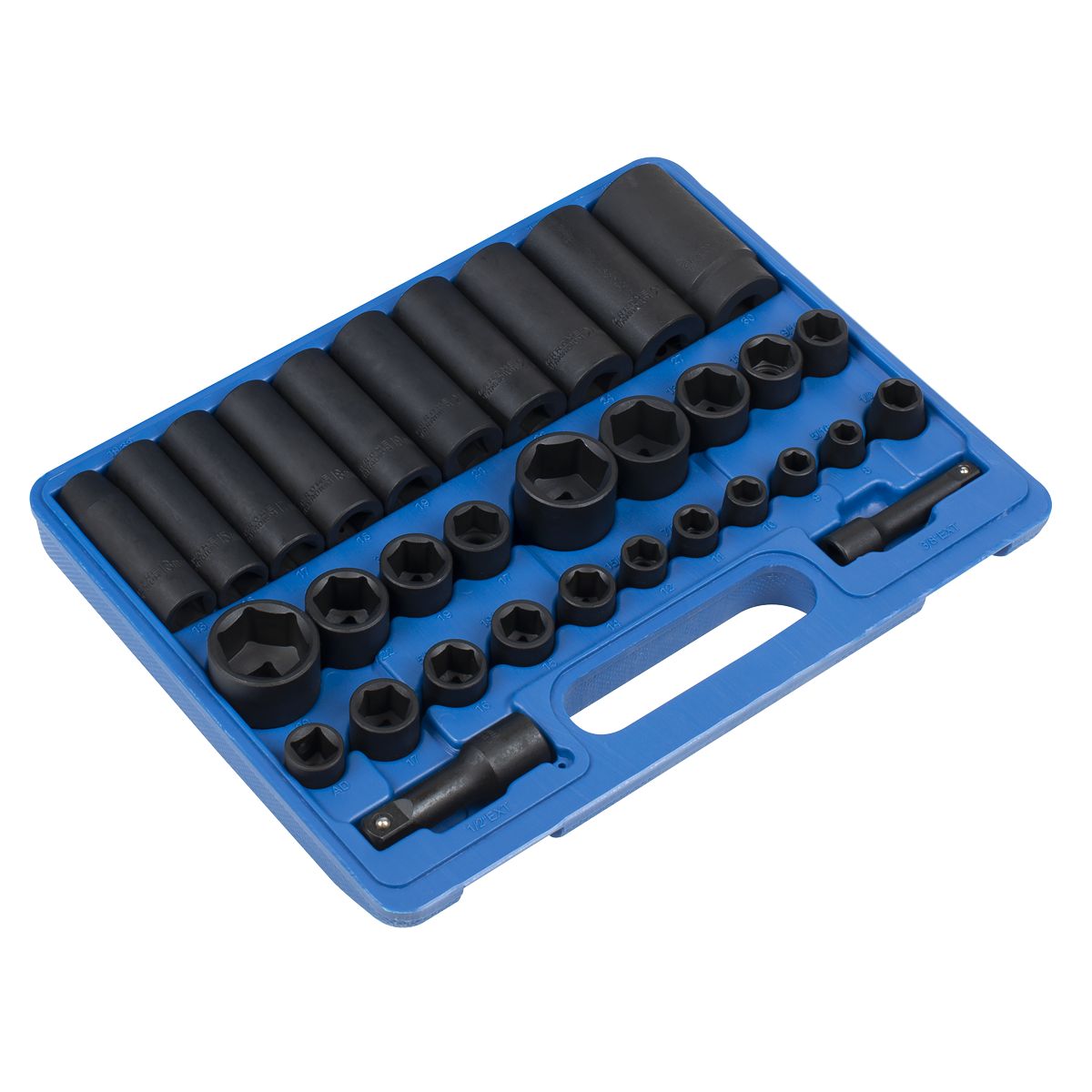 Sealey Premier Metric/Imperial Standard/Deep Impact Socket Set 3/8" & 1/2"Sq Drive 32pc - Image 3