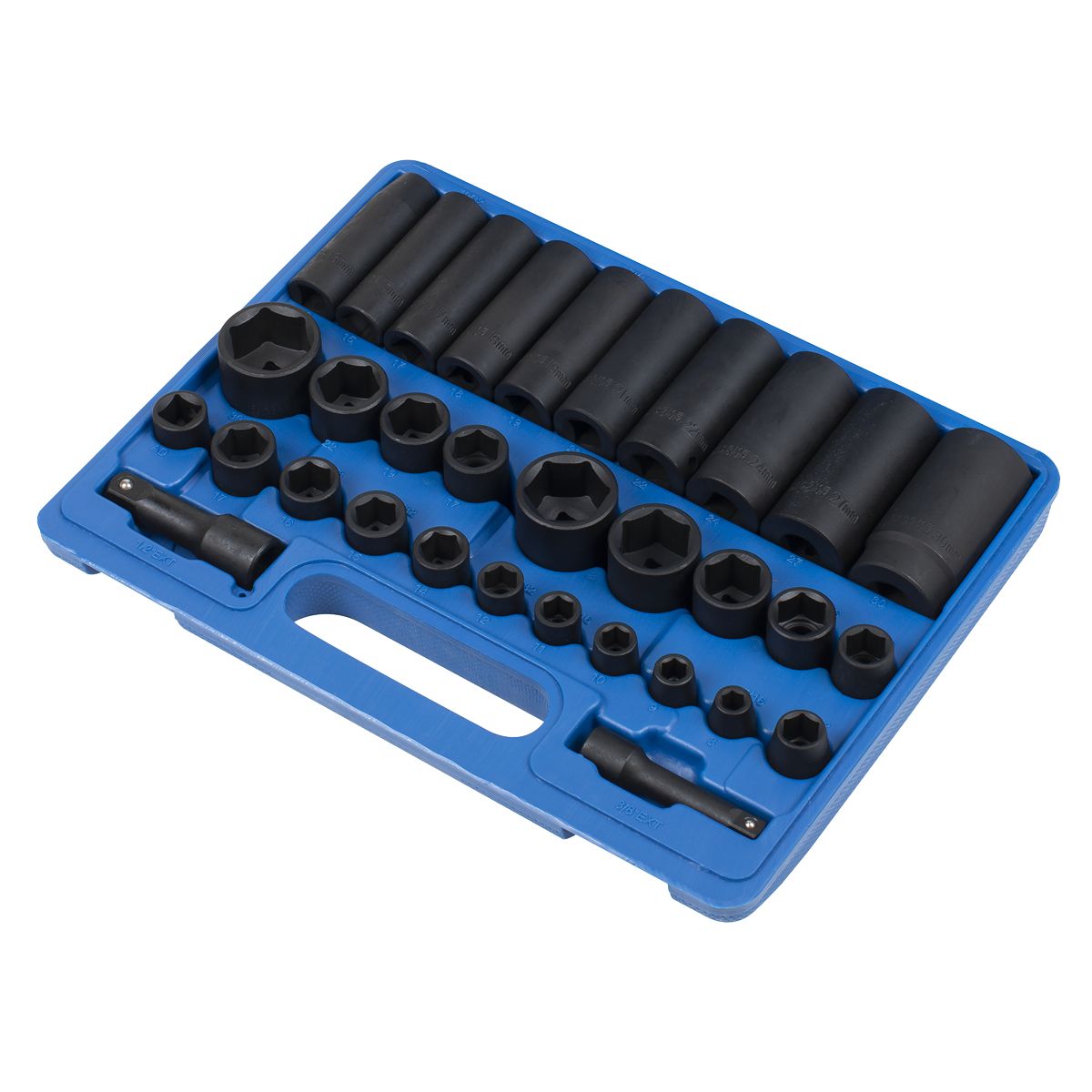Sealey Premier Metric/Imperial Standard/Deep Impact Socket Set 3/8" & 1/2"Sq Drive 32pc - Image 4