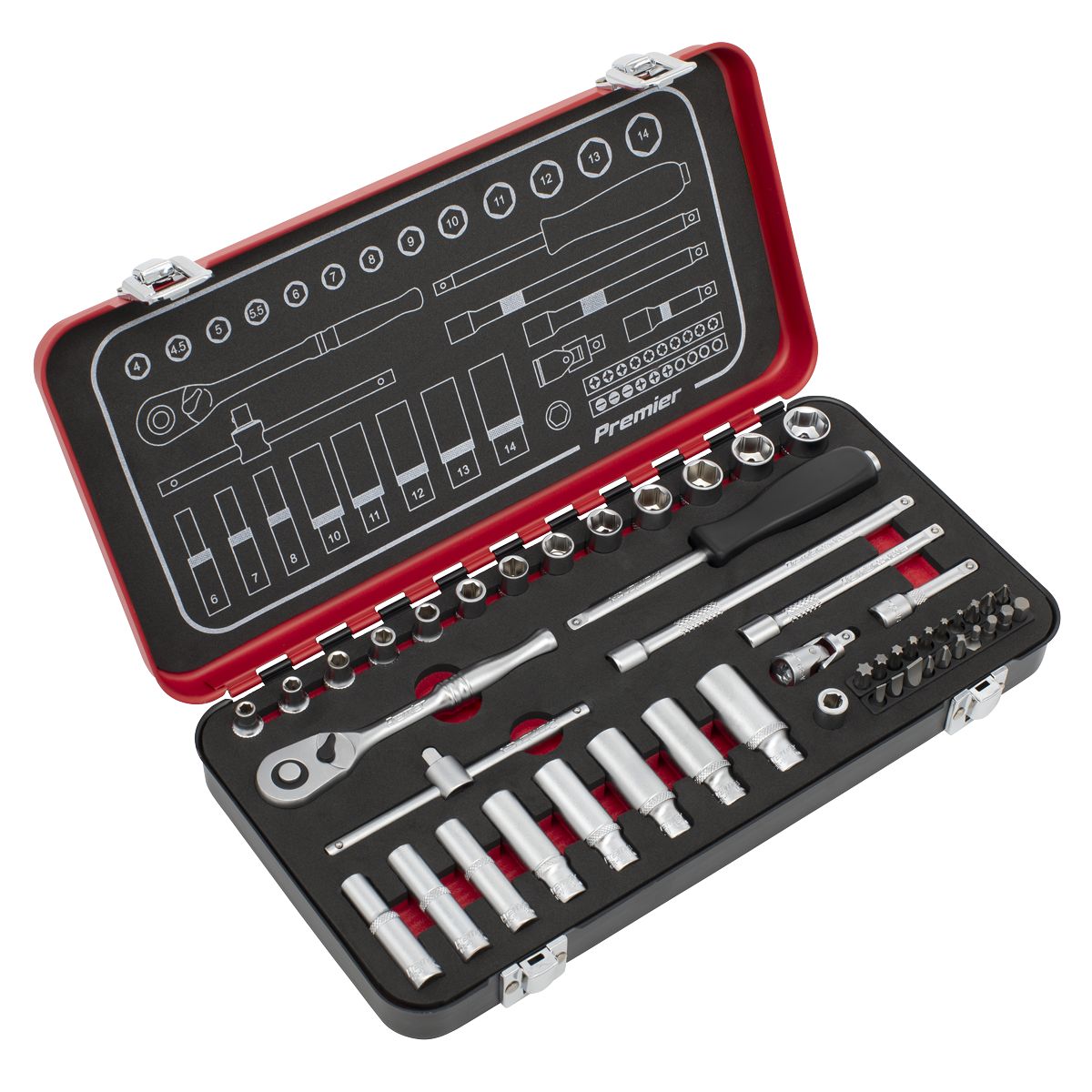 Sealey Premier Platinum Socket Set 1/4"Sq Drive 49pc - Image 1