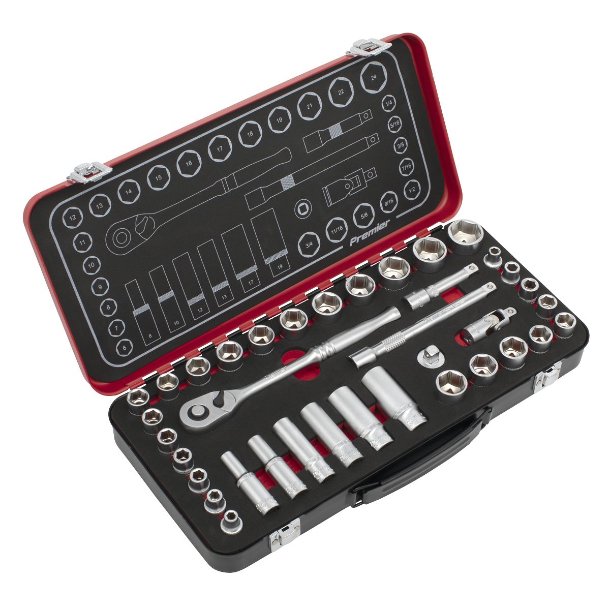 Sealey Premier Platinum Metric/Imperial Socket Set 3/8"Sq Drive 37pc - Image 1