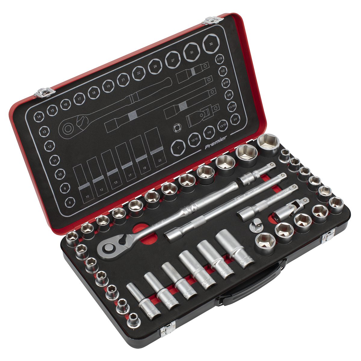 Sealey Premier Platinum Metric/Imperial Socket Set 1/2"Sq Drive 40pc - Image 1
