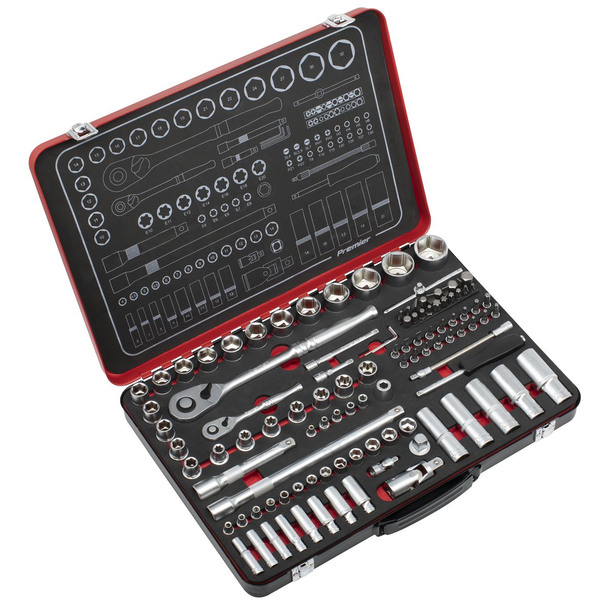 Sealey Premier Platinum Socket Set 1/4" & 1/2"Sq Drive 108pc - Image 1