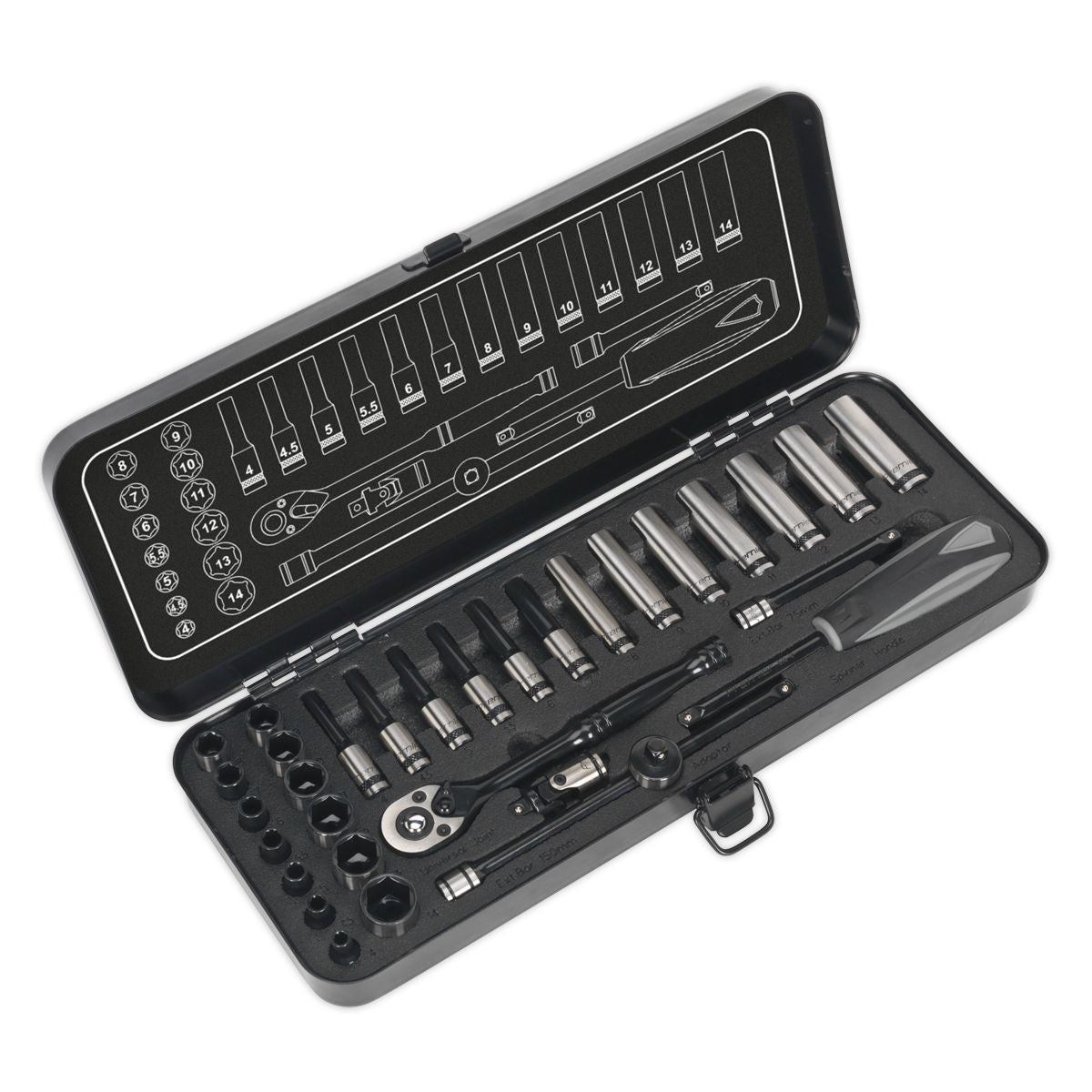 Sealey Premier Black Socket Set 1/4"Sq Drive 32pc - Image 1