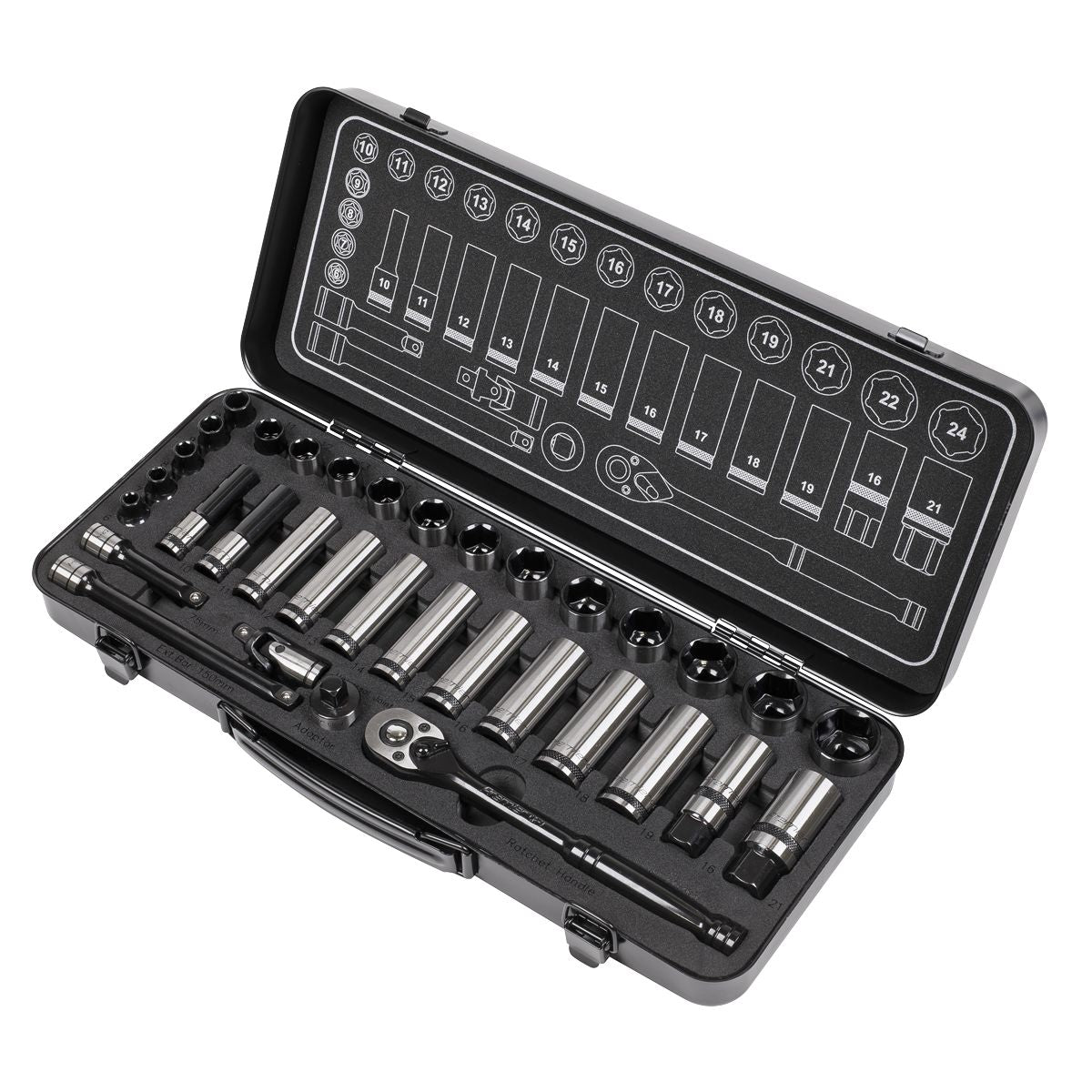 Sealey Premier Black Socket Set 3/8"Sq Drive 34pc - Image 2