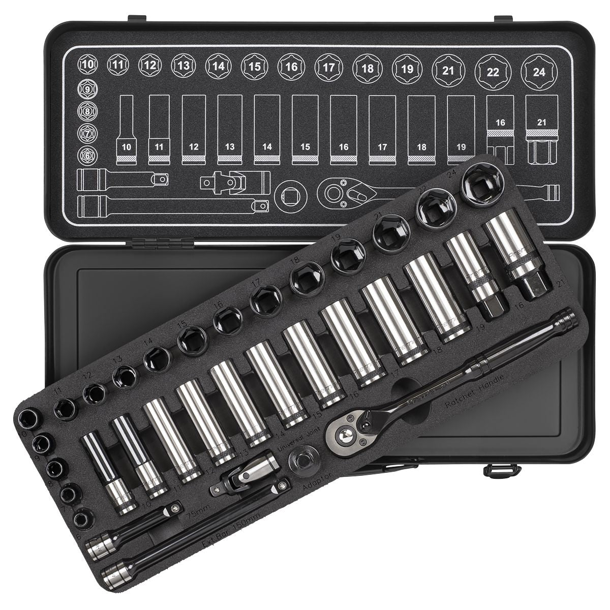 Sealey Premier Black Socket Set 3/8"Sq Drive 34pc - Image 4