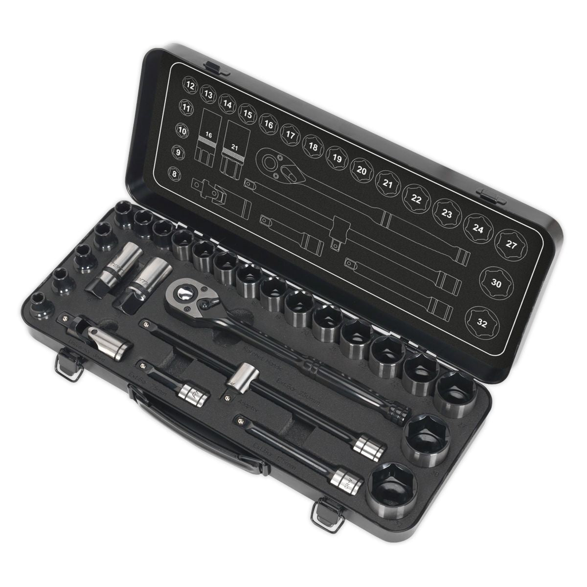 Sealey Premier Black Socket Set 1/2"Sq Drive 28pc - Image 5