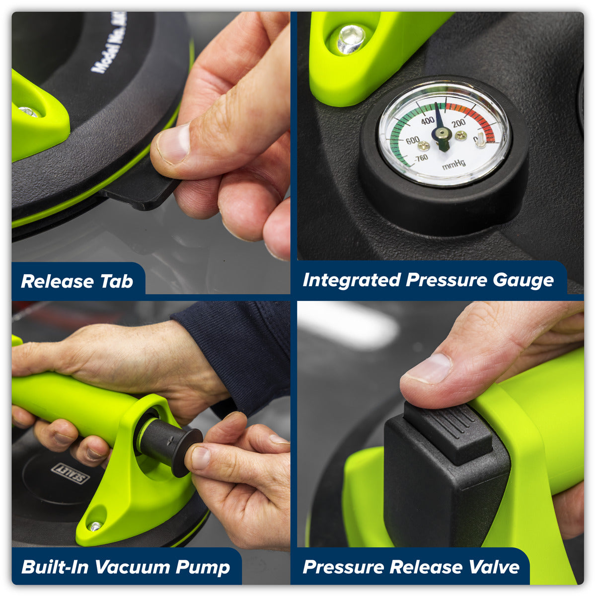 Sealey Heavy Lift Suction Cup with Vacuum Grip Pressure Gauge AK9894