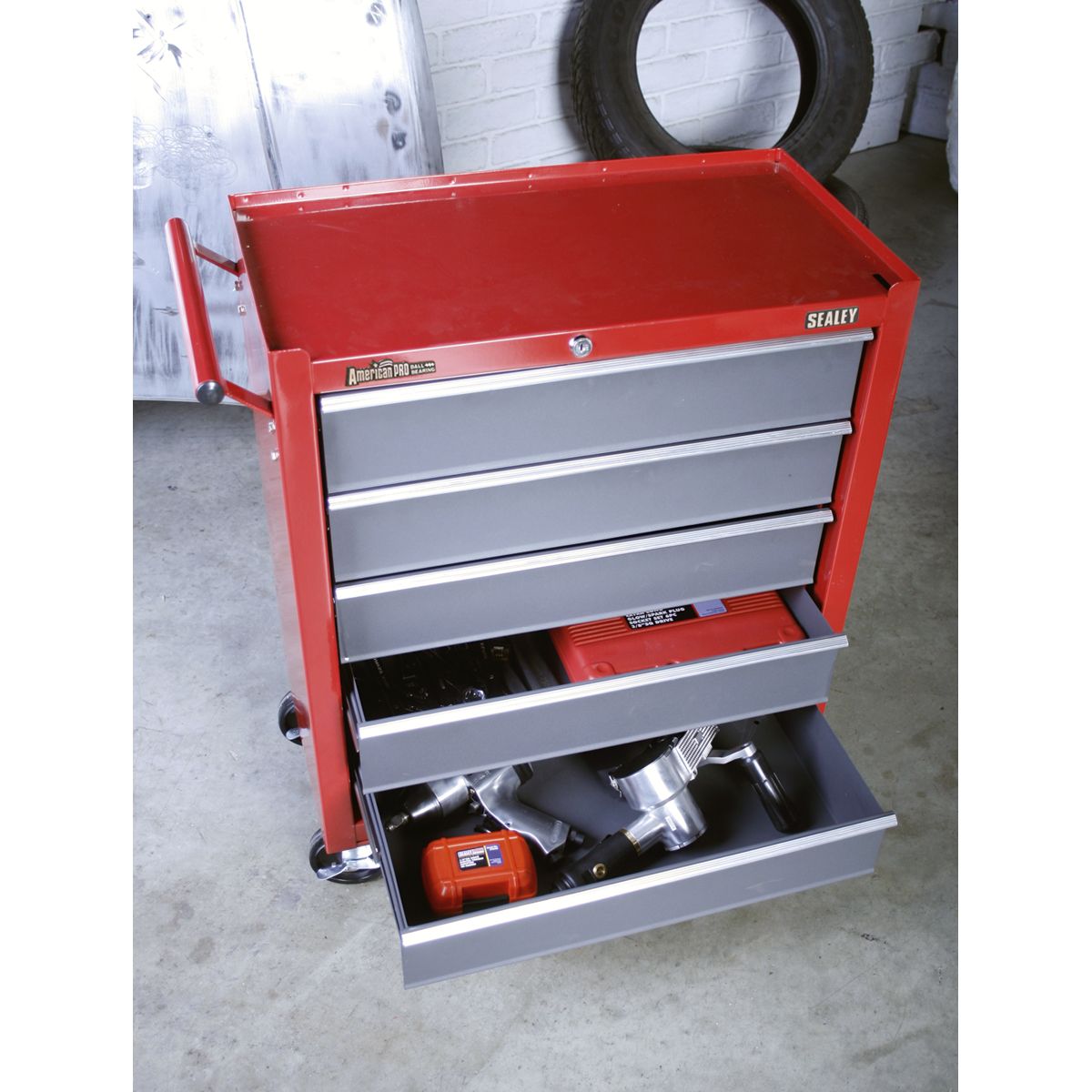 Sealey American PRO Rollcab 5 Drawer - Red/Grey - Image 7