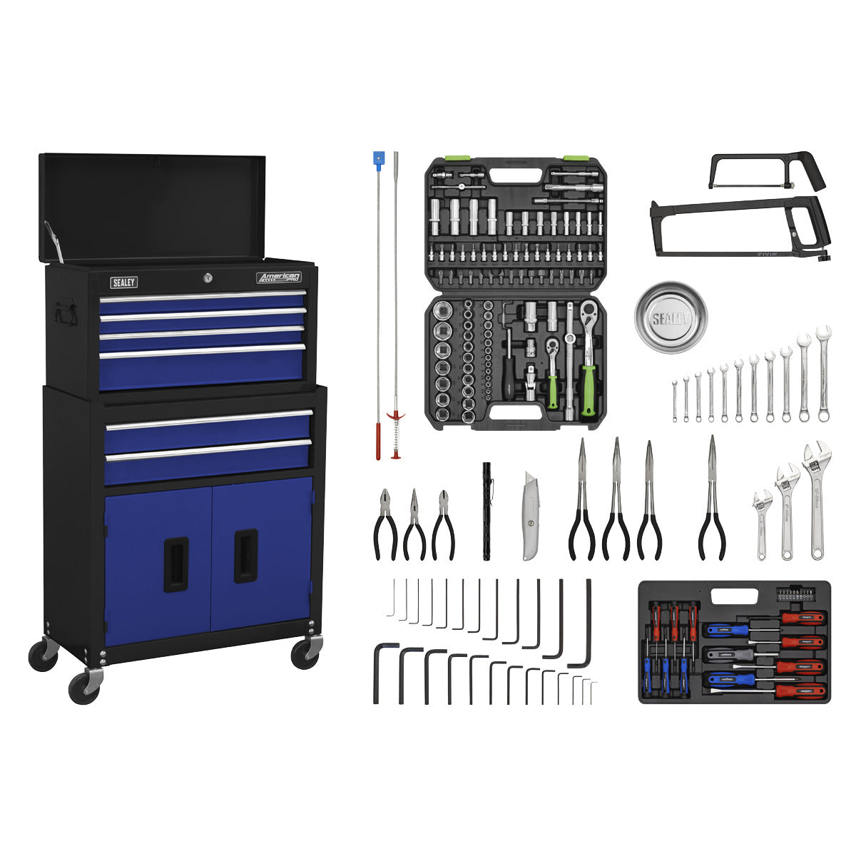 American PRO Topchest & Rollcab Combination 6 Drawer with 170pc Tool Kit - Blue/Black AP22BCOMBO