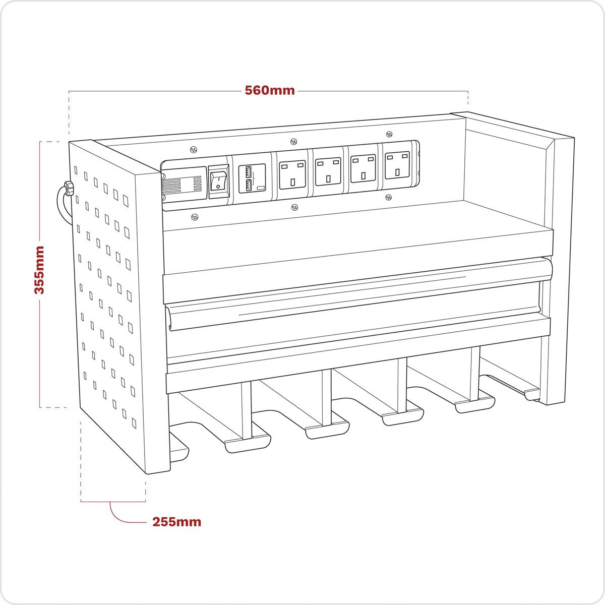 Sealey Superline PRO Power Tool Storage Rack with Drawer & Power Strip - Image 5