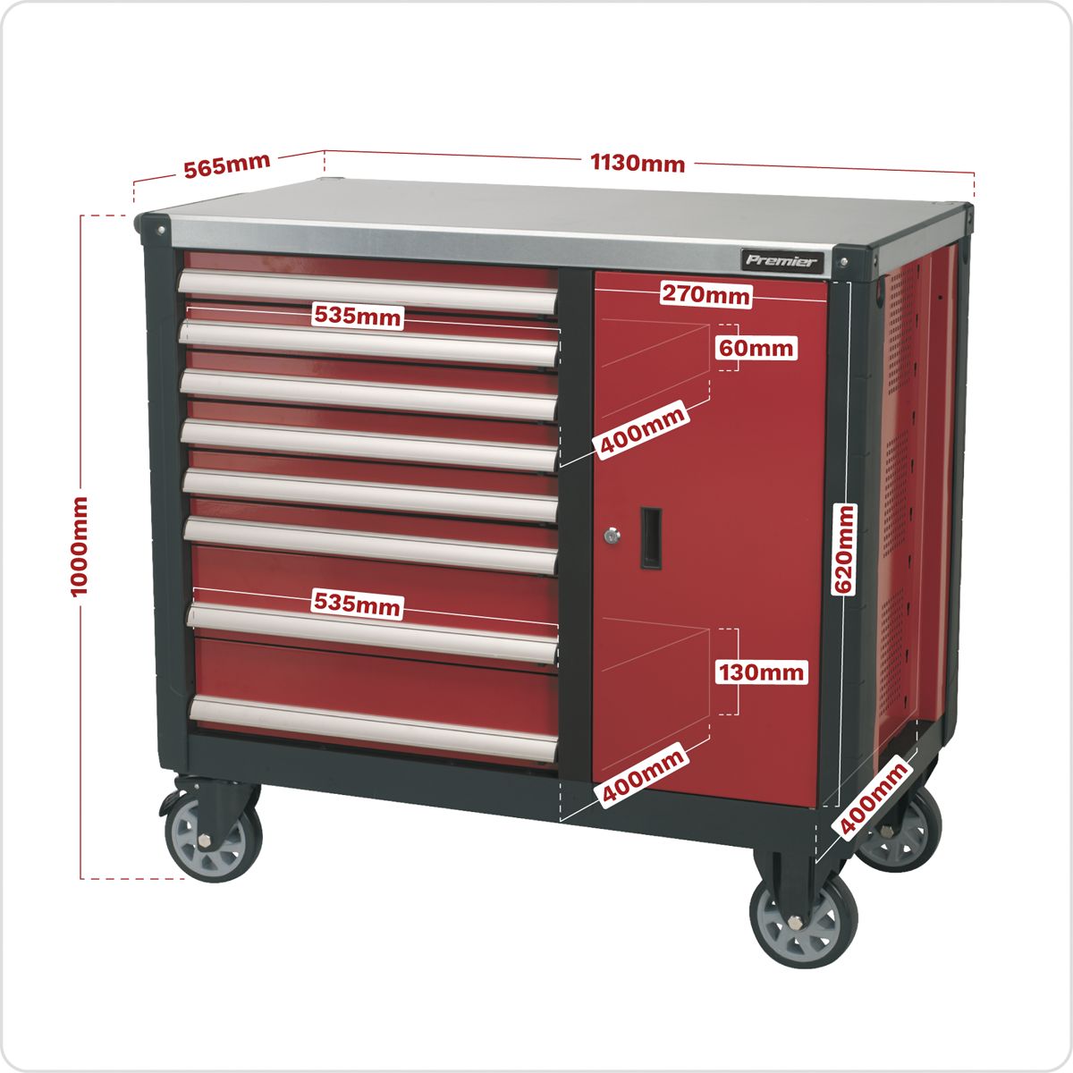 Sealey Premier Mobile Workstation 8 Drawer - Image 3