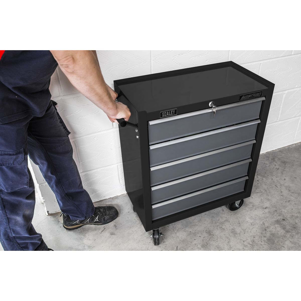 Sealey American PRO Rollcab 5 Drawer - Black/Grey - Image 8