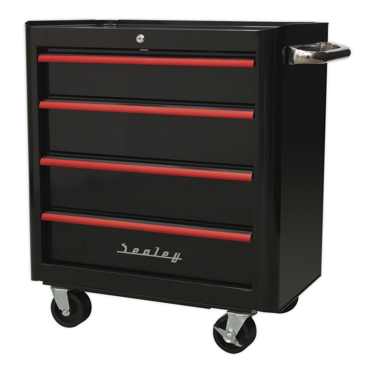 Sealey Premier Retro Style Rollcab 4 Drawer - Black with Red Anodised Drawer Pulls - Image 2