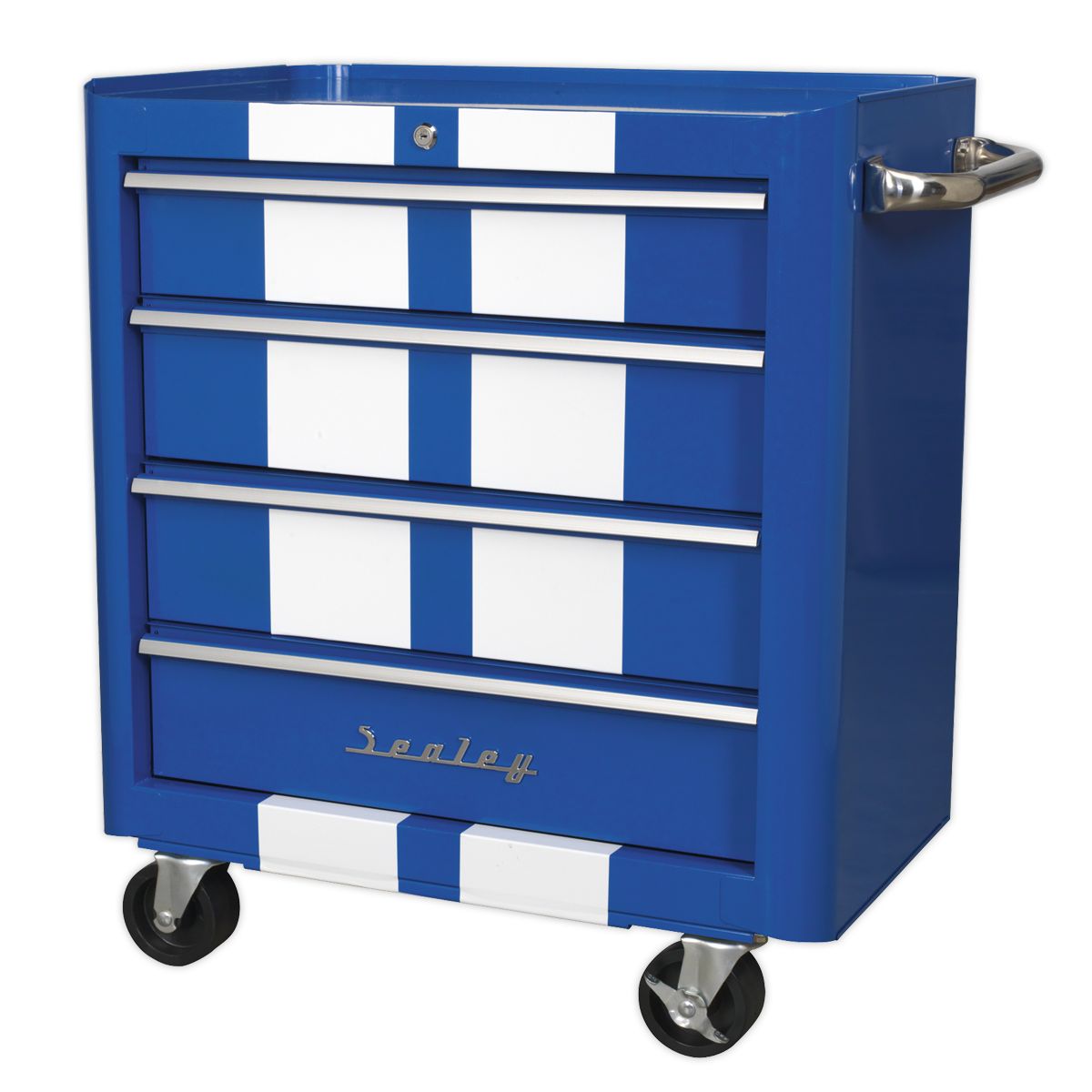 Sealey Premier Retro Style Rollcab 4 Drawer - Blue with White Stripes - Image 4