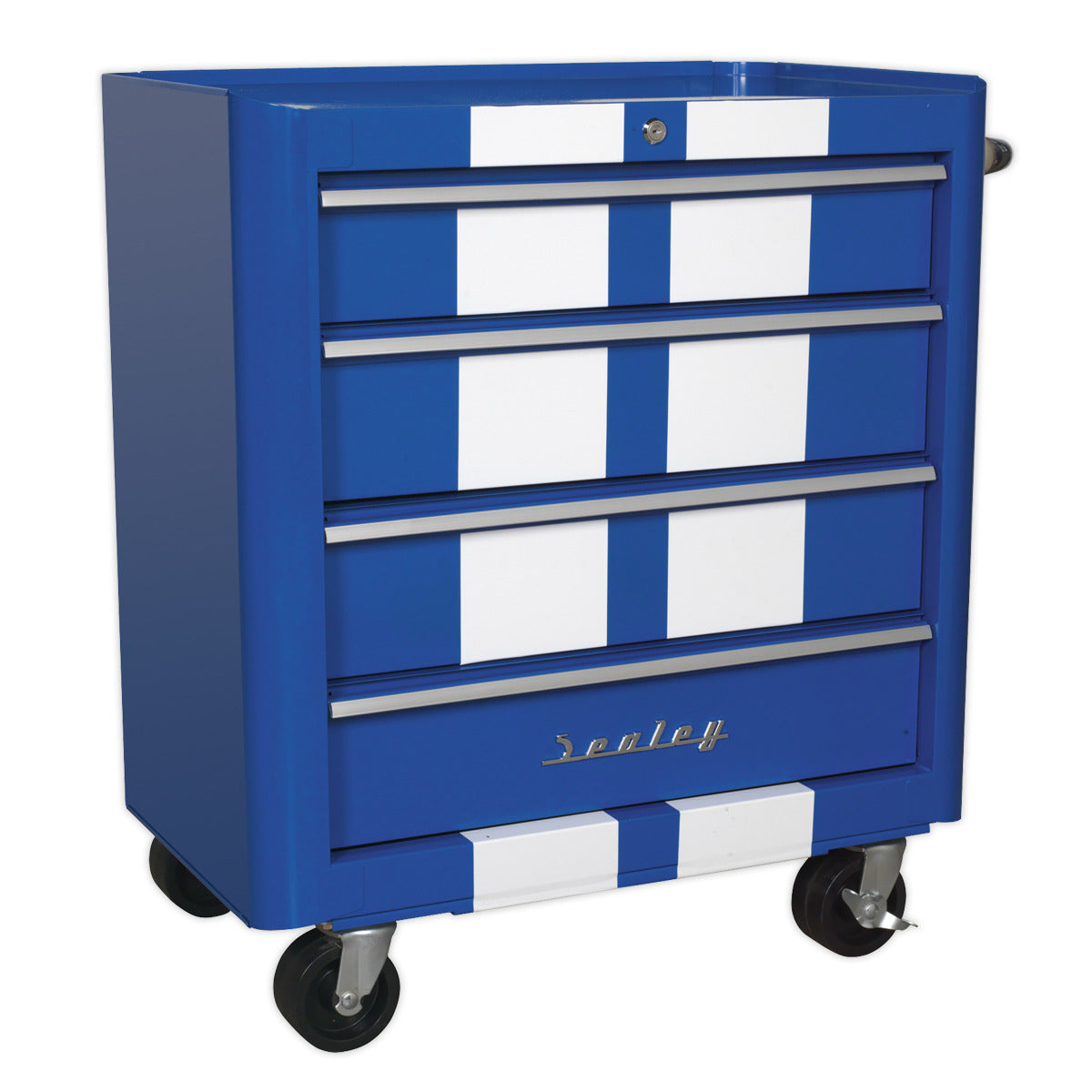 Premier Retro Style Topchest, Mid-Box Tool Chest & Rollcab Combination 10 Drawer - Blue with White Stripes AP28COMBO2BWS