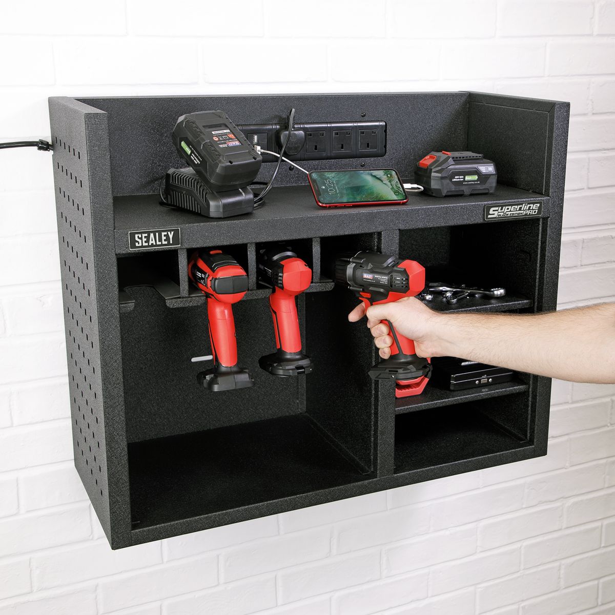 Sealey Superline PRO Power Tool Storage Rack with Power Strip - Image 5