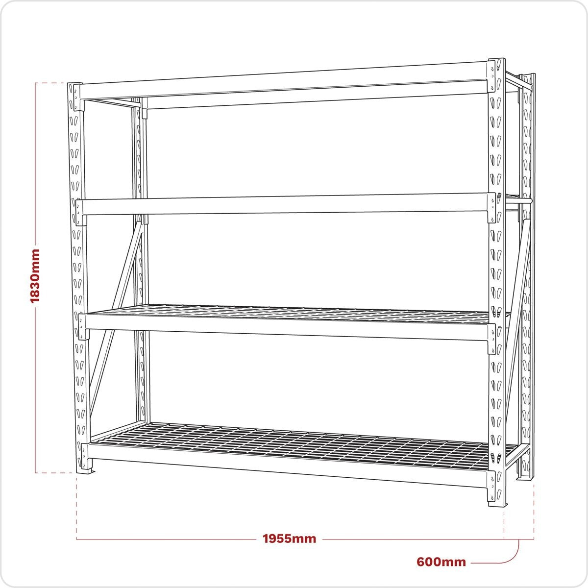 Sealey Heavy-Duty Racking Unit with 4 Mesh Shelves 640kg Capacity Per Level 1956mm - Image 2