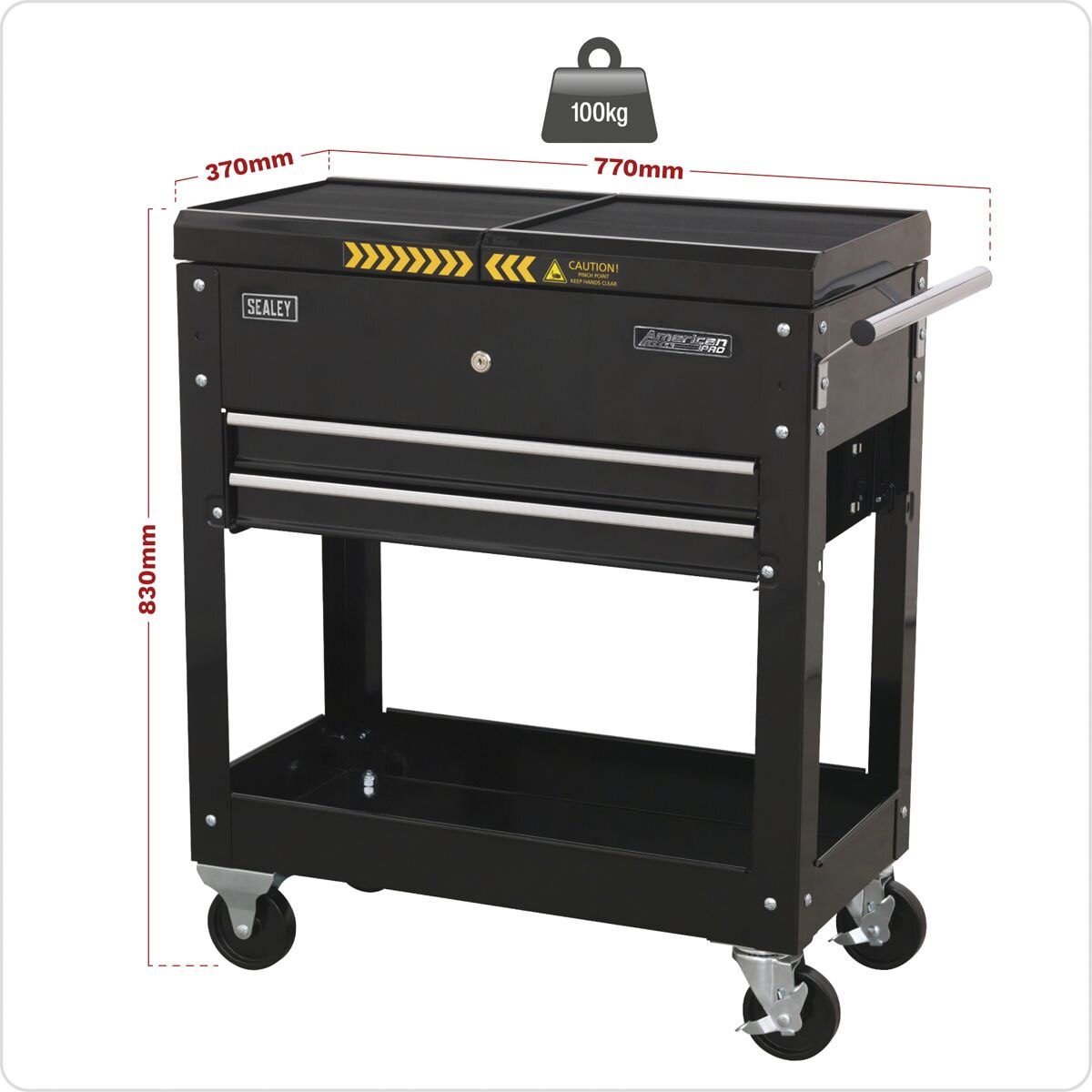 Sealey American PRO Mobile Tool & Parts Trolley - Black - Image 8