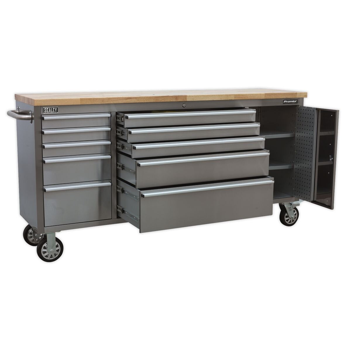 Sealey Premier Mobile Stainless Steel Tool Cabinet & Cupboard 10 Drawer - Image 8