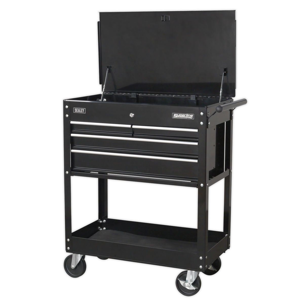 Sealey Heavy-Duty Mobile Tool & Parts Trolley with 4 Drawers & Lockable Top - Black - Image 1