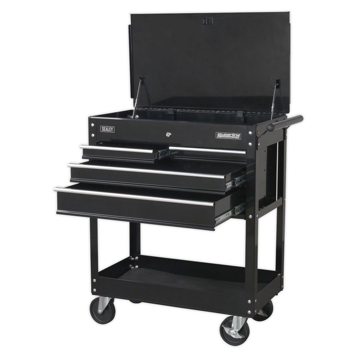 Sealey Heavy-Duty Mobile Tool & Parts Trolley with 4 Drawers & Lockable Top - Black - Image 3
