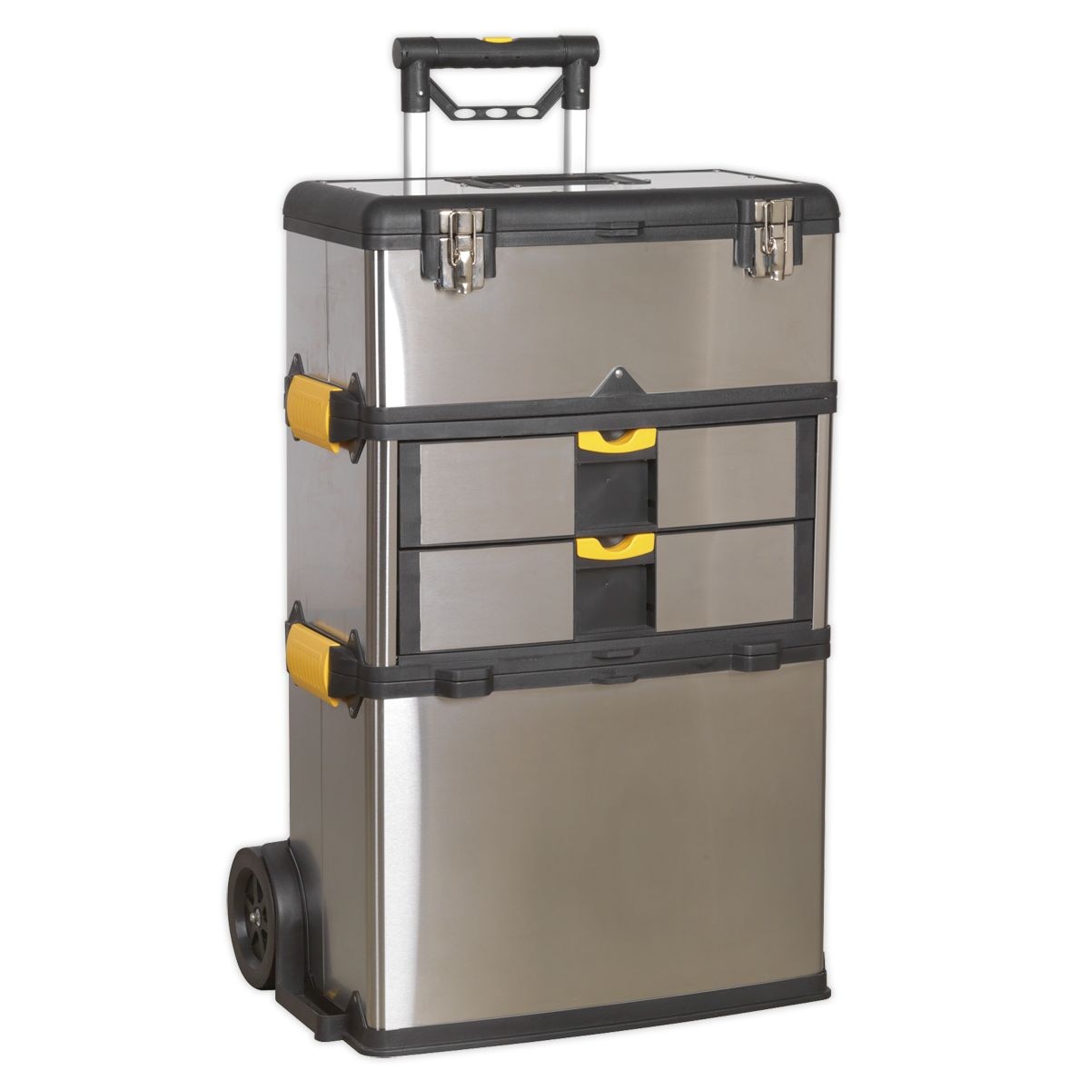 Sealey Mobile Stainless Steel/Composite Toolbox with 3 Compartments - Image 1