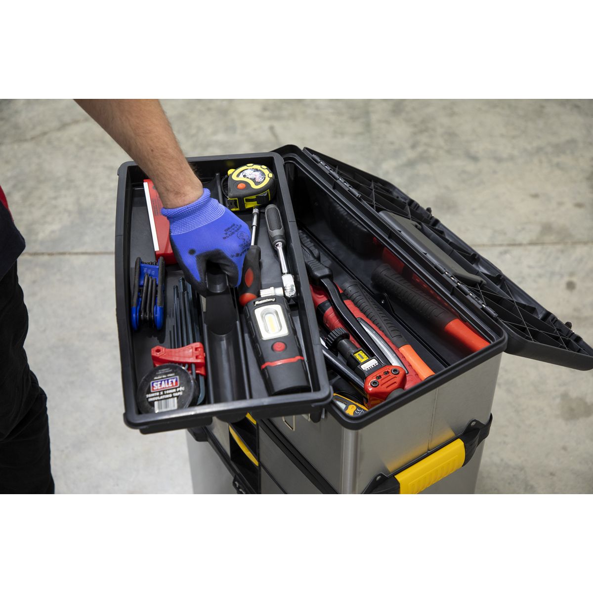 Sealey Mobile Stainless Steel/Composite Toolbox with 3 Compartments - Image 4