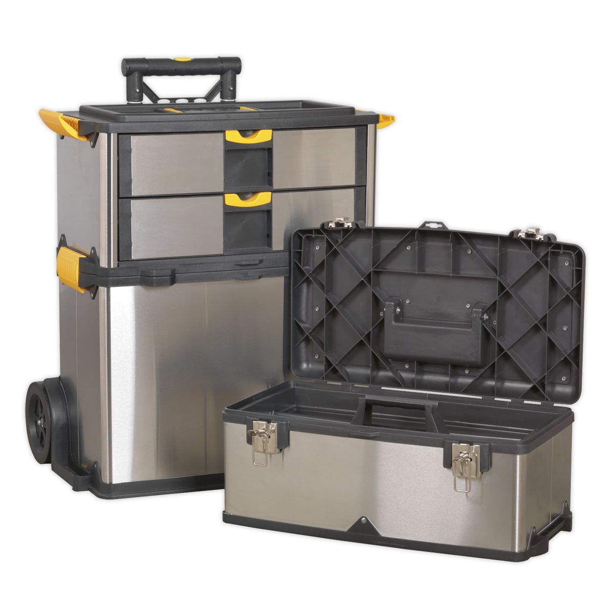 Sealey Mobile Stainless Steel/Composite Toolbox with 3 Compartments - Image 10
