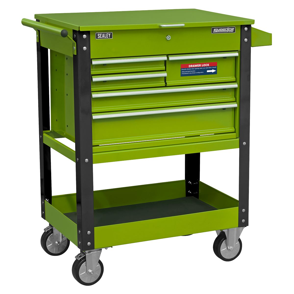 Sealey Superline PRO Mobile Tool & Parts Trolley with 5 Drawers and Lockable Top - Hi-Vis Green - Image 1