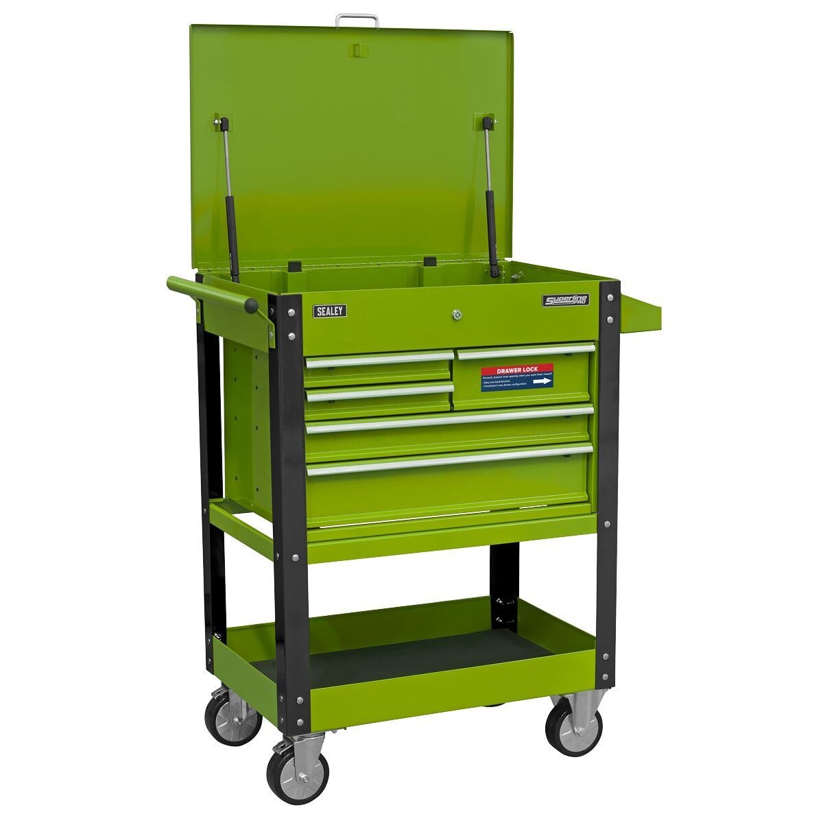 Sealey Superline PRO Mobile Tool & Parts Trolley with 5 Drawers and Lockable Top - Hi-Vis Green - Image 3