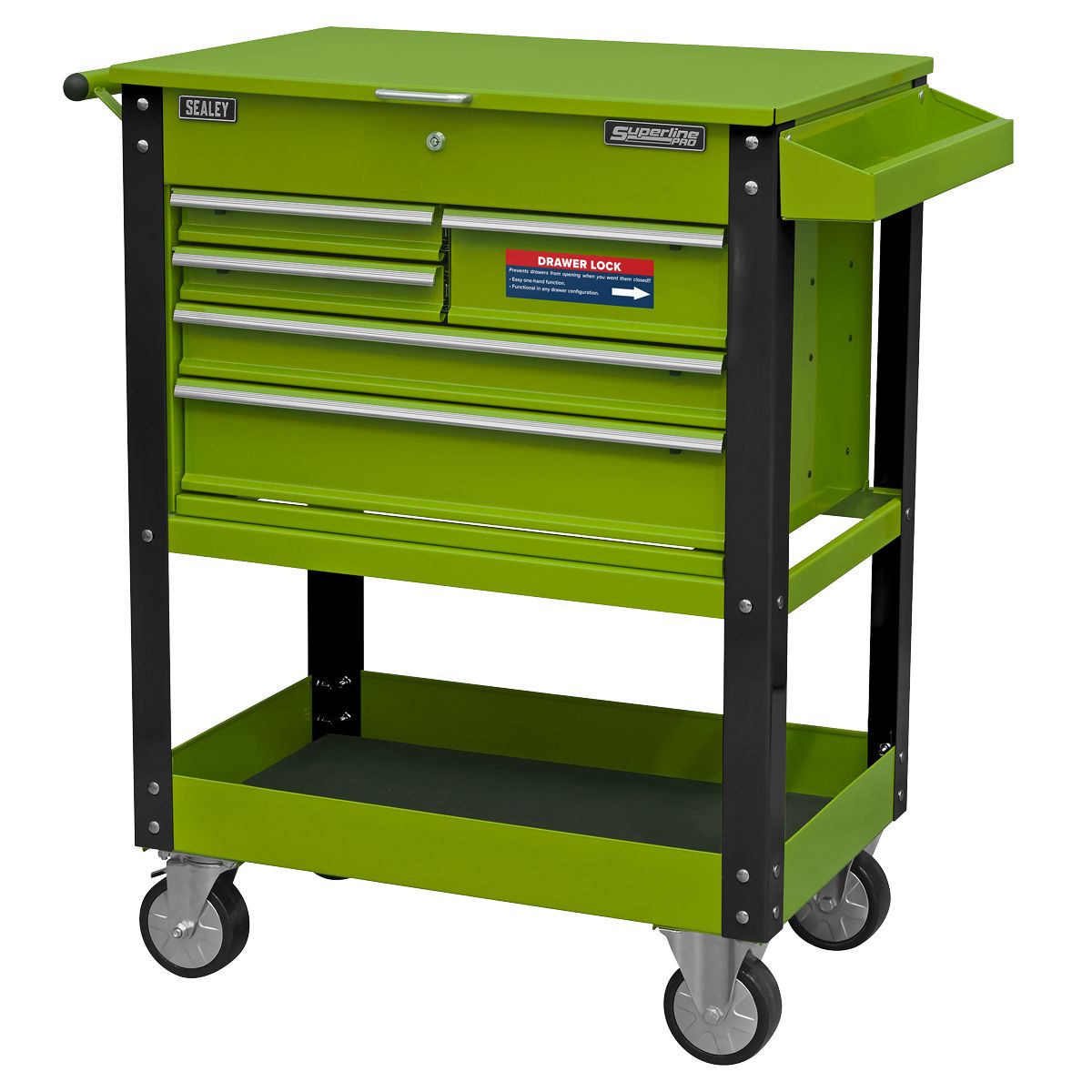 Sealey Superline PRO Mobile Tool & Parts Trolley with 5 Drawers and Lockable Top - Hi-Vis Green - Image 4