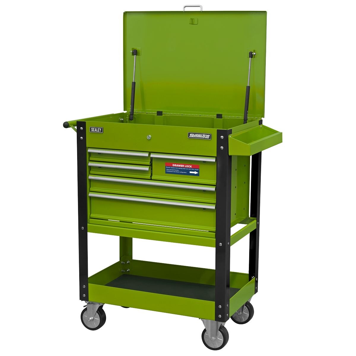 Sealey Superline PRO Mobile Tool & Parts Trolley with 5 Drawers and Lockable Top - Hi-Vis Green - Image 5